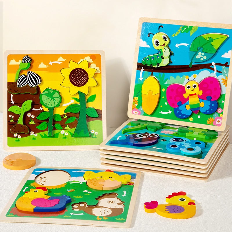 Wooden Kidsren'S Early Education Animal And Plant Life Growth Cycle Process Puzzle Shape Cognitive Puzzle Educational Toy - Image 4